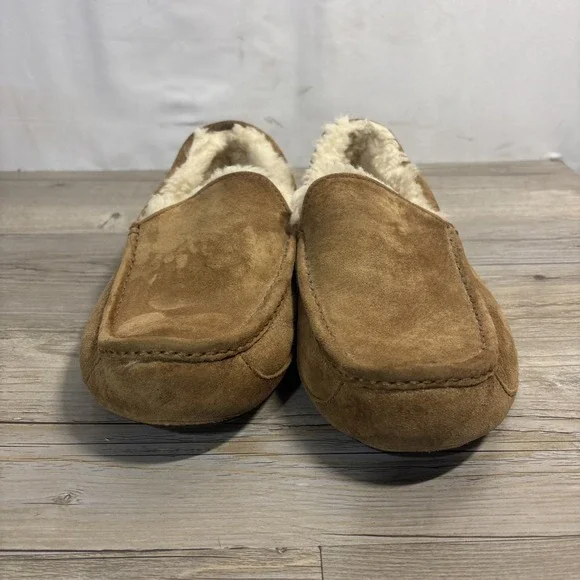 UGG Ascot Mens Approx 10 Chestnut Suede Sheepskin Comfort Slip On Shoes - Picture 2 of 11